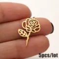 Stainless steel rose flower charm pendant DIY jewelry making accessories for women fashion craft 5pcs - 5 Pieces / June Rose - Gold