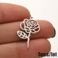 Stainless steel rose flower charm DIY pendant jewelry for women daily accessories 5pcs - 5 Pieces / June Rose - Steel