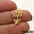 Gold stainless steel December birth flower pendant DIY charm for women simple floral jewelry. - 5 Pieces / July Water Lily Gold