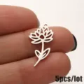 Stainless steel flower pendant DIY charms for women fashion jewelry making 5pcs/lot - 5 Pieces / July Water Lily Steel Color