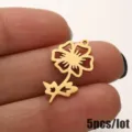 Stainless steel gold flower pendant DIY charm fashion women jewelry accessory 5pcs/lot - 5 Pieces / August Poppy Gold
