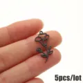 Minimalist stainless steel flower pendant DIY jewelry charm accessories for women 5pcs - 5 Pieces / September Morning Glory Black