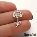 Stainless steel flower pendant DIY charms for women jewelry making, simple and elegant. - 5 Pieces / November Chrysanthemum Steel Color