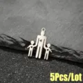 Stainless steel family holding hands pendant with hollow heart, DIY charm for handmade jewelry. - 5 Pieces/Pack / Steel