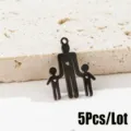 Detailed close-up of black stainless steel family pendant for DIY jewelry making. - 5 Pieces/Pack / Black