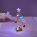 Spiral metal Christmas tree night light with colorful crystal pendants for holiday decor. - Rainbow Small