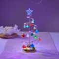 Tabletop glowing iron Christmas tree night light with colorful crystal diamond pendants and star. - Medium Rainbow