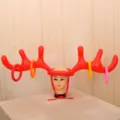 Inflatable Christmas reindeer antler hat ring toss game party prop PVC red holiday decoration - Red Reindeer Antlers + 4 Rings