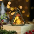 Retro triangular Christmas LED night light, glowing holiday decorative desktop ornament for home. - Christmas Tree / Bronze