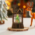 Veilleuse globe à neige maison de Noël LED décoration de bureau brillante avec paillettes - Noël arbre
