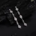Lange ruit ketting oorknopjes met zirkoon zilver elegante sieraden voor dames - Zilver