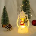 Detailed view of the Christmas vintage LED lantern with Santa graphic and warm light decoration. - Style C