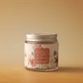 Jasmine and pink pepper scented candle in a clear glass jar with metal lid, detail view. - Jasmine & Red Chili