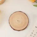Natural wooden log slice coaster candle holder rustic tree bark centerpiece wood disc display base - 15x3cm / Natural Wood Color