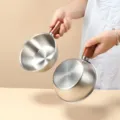 Stainless steel mini small frying pan with wooden handle, perfect for kitchen cooking and oil heating. - Thin With Lid / 14cm