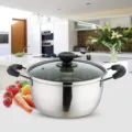 Stainless steel soup pot with glass lid and double handles for home kitchen cooking. - 16CM Single Layer
