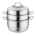 Stainless steel multi-tier steamer pot with glass lid, durable kitchen cookware for cooking. - 28cm 3 Layers
