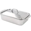 Stainless steel rectangular roasting baking pan with lid for home and commercial use - Small 33x19x5cm Flat Bottom with Steel Lid