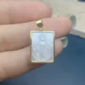 Colgante rectangular de nácar blanco natural chapado en oro joya religiosa accesorio - Blanco