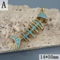 Zirkon Türkis Fischgräte Anhänger Europäisches Nischen-Design Schmuck Zubehör 14x50mm - Anhänger Ohne Kette (Stil A) / 14*50mm