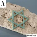 Türkis Hexagramm Anhänger Vergoldet Stern Form DIY Schmuck Zubehör Accessoires - Anhänger Ohne Kette (Großes Hexagramm) / 40x45mm / Stil A Gold