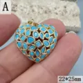 Blauer Türkis Herz Anhänger DIY Halskette Zubehör Charm modischer Schmuck 22x25mm - Hohl Herz Türkiseinlage (Stil A) / 22x25mm