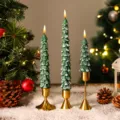 Christmas tree scented candle detail scene with gold candle holder for holiday party decor. - White Edge Green Long Stem Christmas Tree / Small (2.2x13cm)