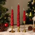 Red Christmas tree scented candles with gold holders, perfect for holiday home decor details. - Christmas Red Long Stem Christmas Tree / Small (2.2x13cm)