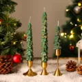 Christmas tree scented candles set with golden holders for holiday party home decor detail view - Gold Edge Green Long Stem Christmas Tree / Small (2.2x13cm)