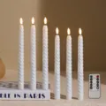 Set of 6 white twist LED taper candles with remote control for home decor festival party lighting. - White Threaded Long Pole Bullet Tip Remote Control Version / White