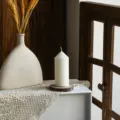 Nordic white striped pointed pillar candle detail shot, elegant scented home decor candle. - White Pointed Fine Ribbed 5*12.5