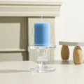 Blau gestreifte Stumpen-Duftkerze im Glasleuchter, ästhetische Deko-Wohnaccessoires. - 5cm*7.5cm / Himmelblau
