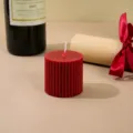 Red fluted scented candle close up detail view, soy wax home decor ornament prop. - Ribbed Pillar Candle, 5cm x 5cm / Burgundy