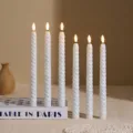 LED twisted pillar candle set, white electronic long taper candles with realistic flickering flame. - Threaded Long Stem Bullet Normal / White