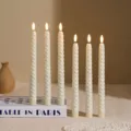 LED taper candles twisted long stick flameless candles for home decor party warm lighting 6pcs - Beige Spiral Long Taper Bullet Top Regular Style / Beige