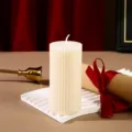Λευκό ριγέ αρωματικό κερί στήλης από σόγια για διακόσμηση σπιτιού και γιορτή. - 5*10cm / Λευκό