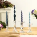 Morandi colored spiral scented taper candles set with glass holders for romantic home decor. - Four-Piece Set / Gradient Blue