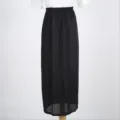 Black long skirt detail view, solid color elastic waist summer breathable casual skirt. - Black