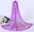 Purple sheer scarf with gold foil peacock pattern, elegant lightweight shawl for women summer. - Dark Purple Silk Scarf