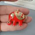 Roter Emaillierter Elefant Anhänger Gold Strass DIY Schmuck Zubehör Halskette Charm Geschenk - Rot