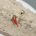 Gold-plated chili pendant with red enamel and clear cubic zirconia, ideal for DIY jewelry. - Little Pepper