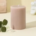Ribbed cylindrical scented soy wax candle, detailed close-up shot showing textured surface. - 7cm*10cm / Light Pink