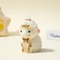 Cute little sheep scented candle detail, soy wax craft with gold foil and bow decor for cozy home decor. - Gold Foil Gold Bow-Tie Lamb