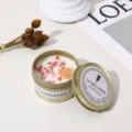 Gold retro tin scented candle with dried flowers, natural soy wax aromatherapy gift. - Sea Salt and Sage