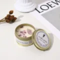 Gold vintage tin scented candle with dried flowers and crystal, soy wax gift for home decor. - Rose Chanson