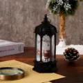 Vintage Christmas hex lantern decorative electronic candle holiday night light desktop gift - 5.5x13.5cm / Black