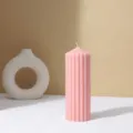 Pink striped pillar scented candle, minimalist home decor detail shot for cozy room ambiance. - Pink Spire Gear Cylinder Candles 7*20