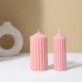 Pink striped pointed cylinder scented candle minimalist home decor ornament prop 2pcs set. - Pink Spire Gear Cylinder Candles 5*15