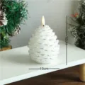 Bougie électronique LED pomme de pin de Noël décoration de bureau ambiance festive cadeau - Bougie pomme de pin blanche à bords argentés en forme d'ogive