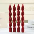 Red twisted taper candles set of 4, elegant spiral scented wax candles for home decor and party. - Pack of 2 / Burgundy